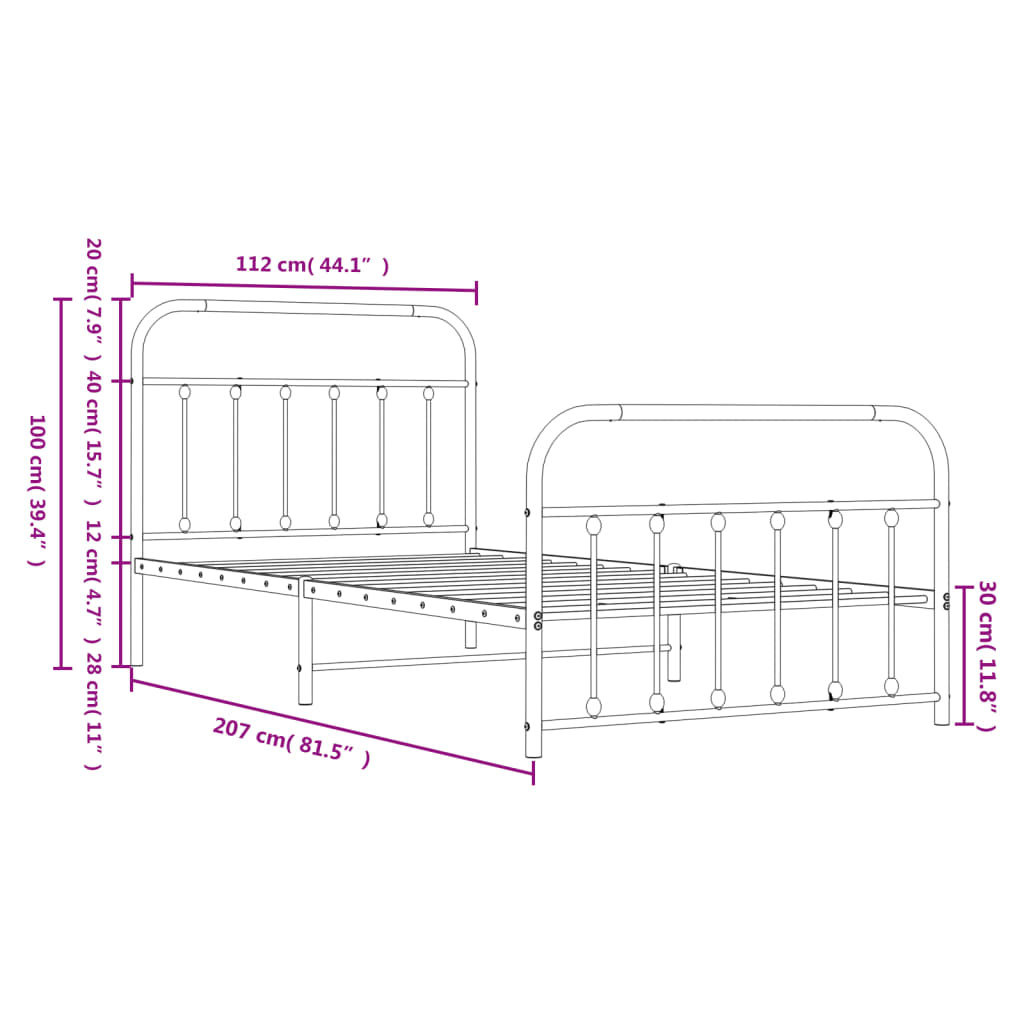 Bedframe Met Hoofd- En Voeteneinde Metaal 107 x 203 cm Wit met hoofdbord & voetbord