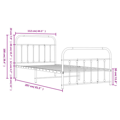 Bedframe Met Hoofd- En Voeteneinde Metaal 107 x 203 cm Wit met hoofdbord & voetbord