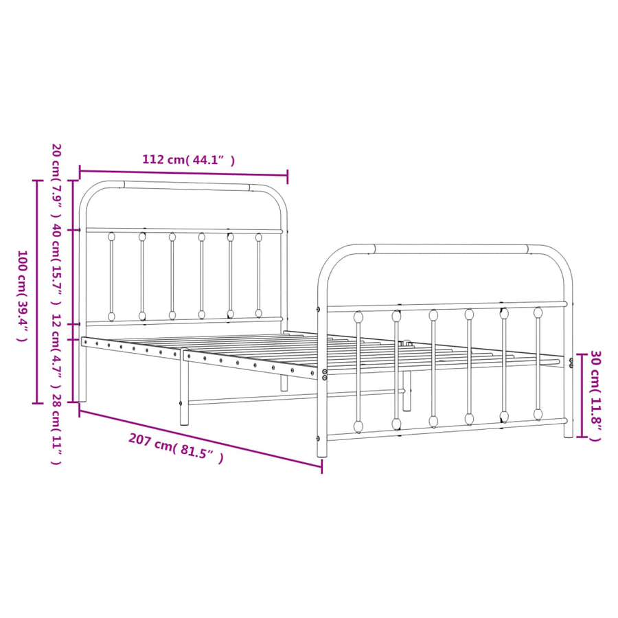Bedframe Met Hoofd- En Voeteneinde Metaal 107 x 203 cm Wit met hoofdbord & voetbord