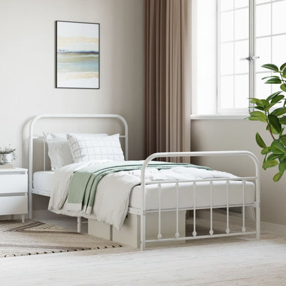 Bedframe Met Hoofd- En Voeteneinde Metaal 107 x 203 cm Wit met hoofdbord & voetbord