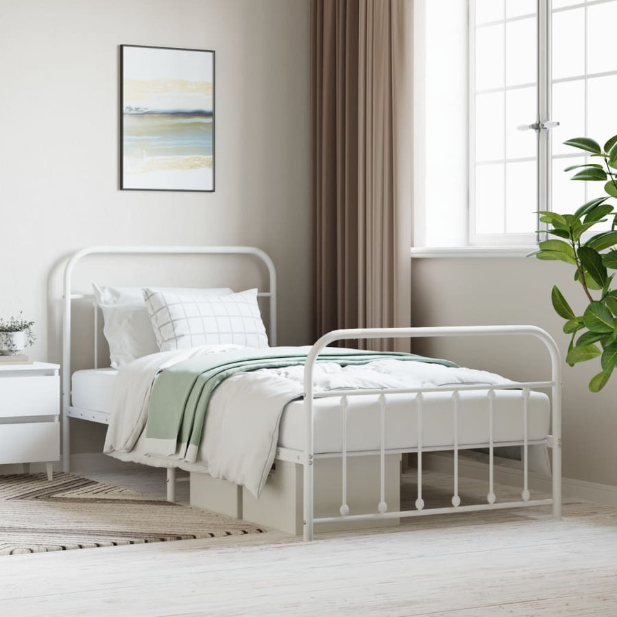 Bedframe Met Hoofd- En Voeteneinde Metaal 107 x 203 cm Wit met hoofdbord & voetbord
