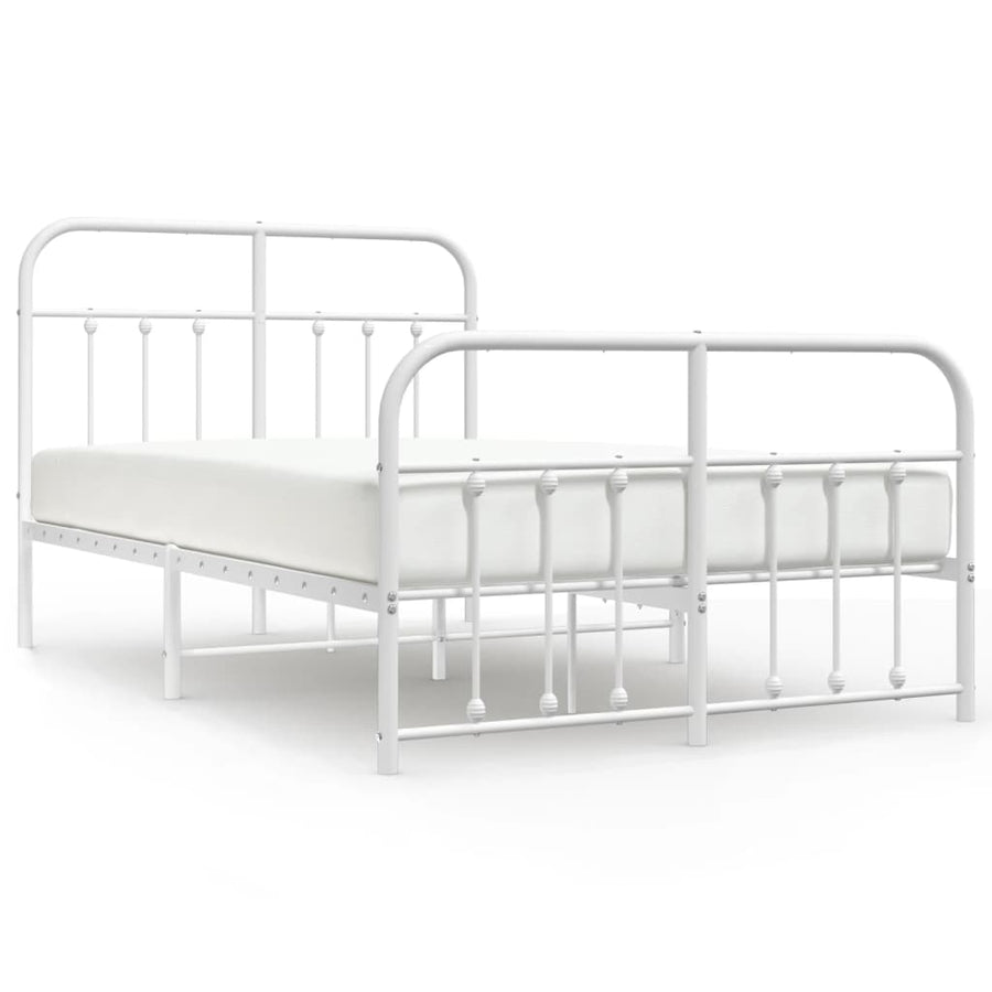 Bedframe Met Hoofd- En Voeteneinde Metaal 120 X 190 Cm Wit met hoofdbord & voetbord
