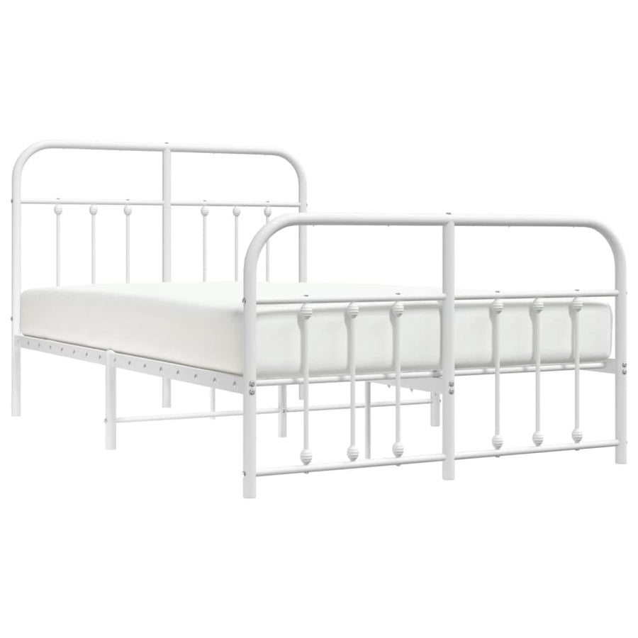Bedframe Met Hoofd- En Voeteneinde Metaal 120 X 190 Cm Wit met hoofdbord & voetbord