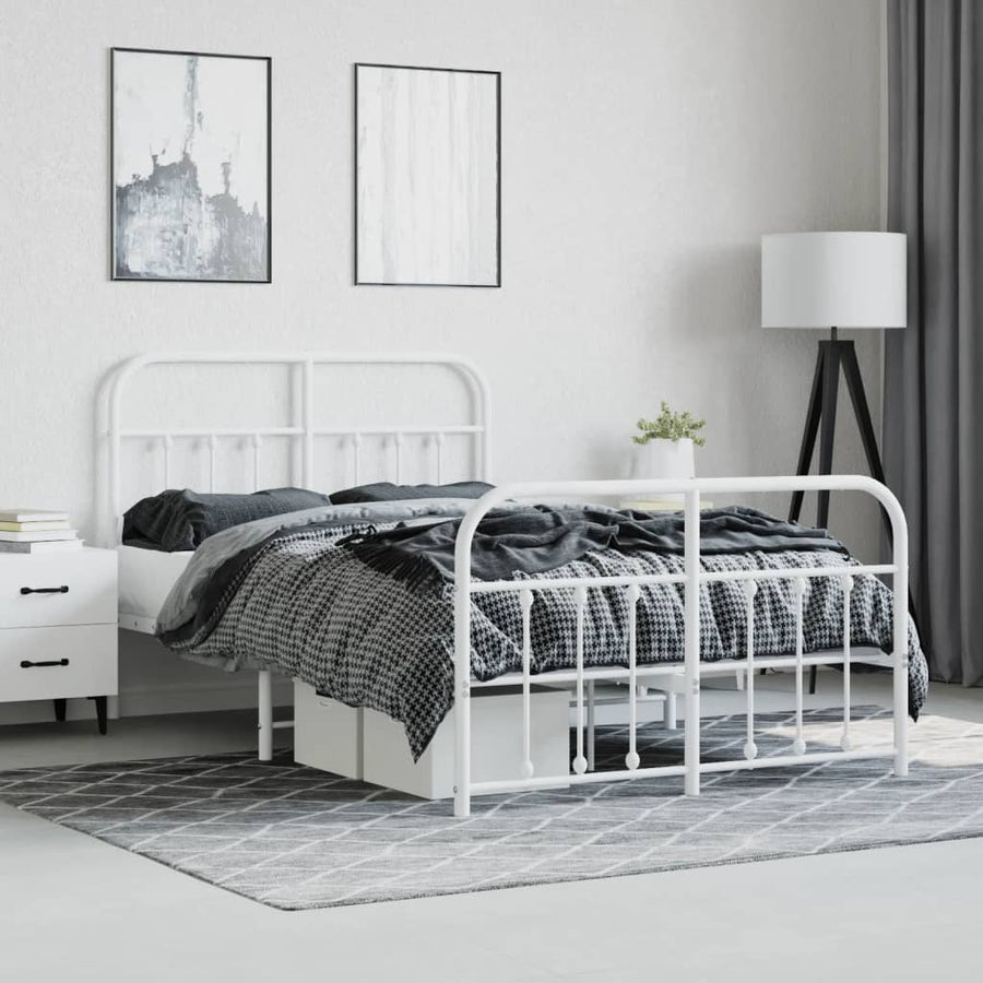Bedframe Met Hoofd- En Voeteneinde Metaal 120 X 190 Cm Wit met hoofdbord & voetbord