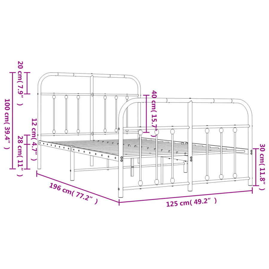 Bedframe Met Hoofd- En Voeteneinde Metaal 120 X 190 Cm Wit met hoofdbord & voetbord