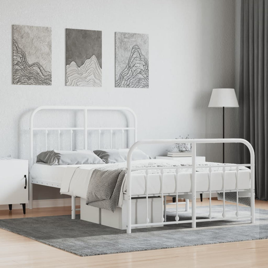 Bedframe Met Hoofd- En Voeteneinde Metaal 120 X 190 Cm Wit met hoofdbord & voetbord