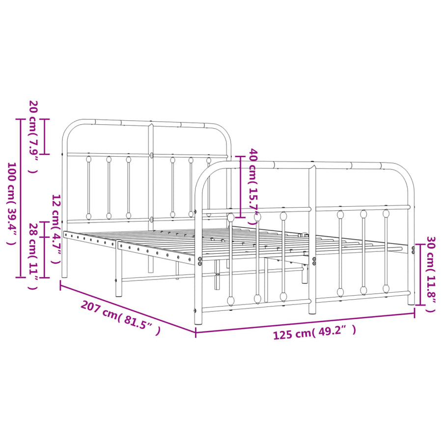 Bedframe Met Hoofd- En Voeteneinde Metaal 120 x 200 cm Wit met hoofdbord & voetbord