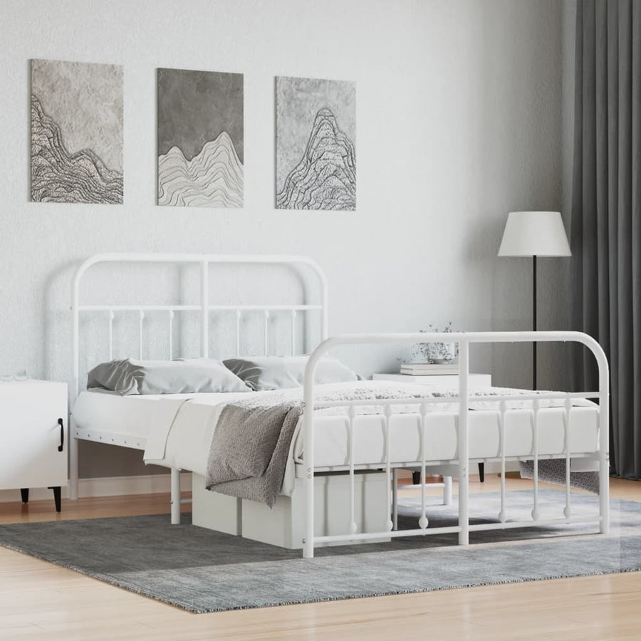 Bedframe Met Hoofd- En Voeteneinde Metaal 120 x 200 cm Wit met hoofdbord & voetbord