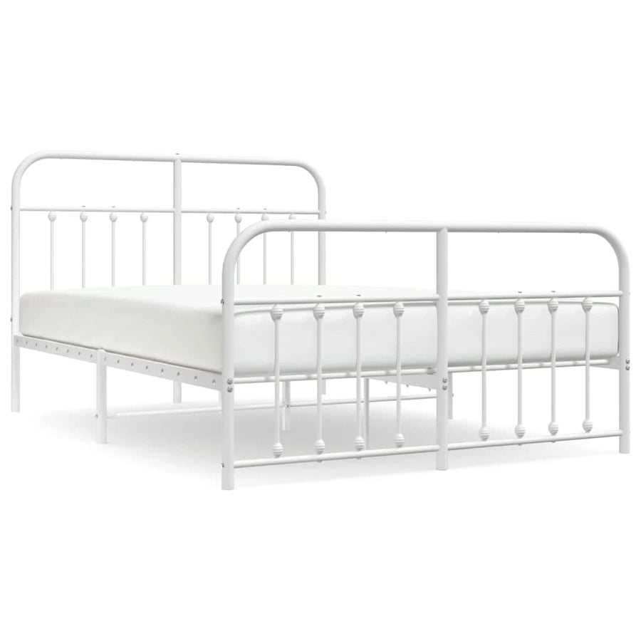 Bedframe Met Hoofd- En Voeteneinde Metaal 135 x 190 cm Wit met hoofdbord & voetbord