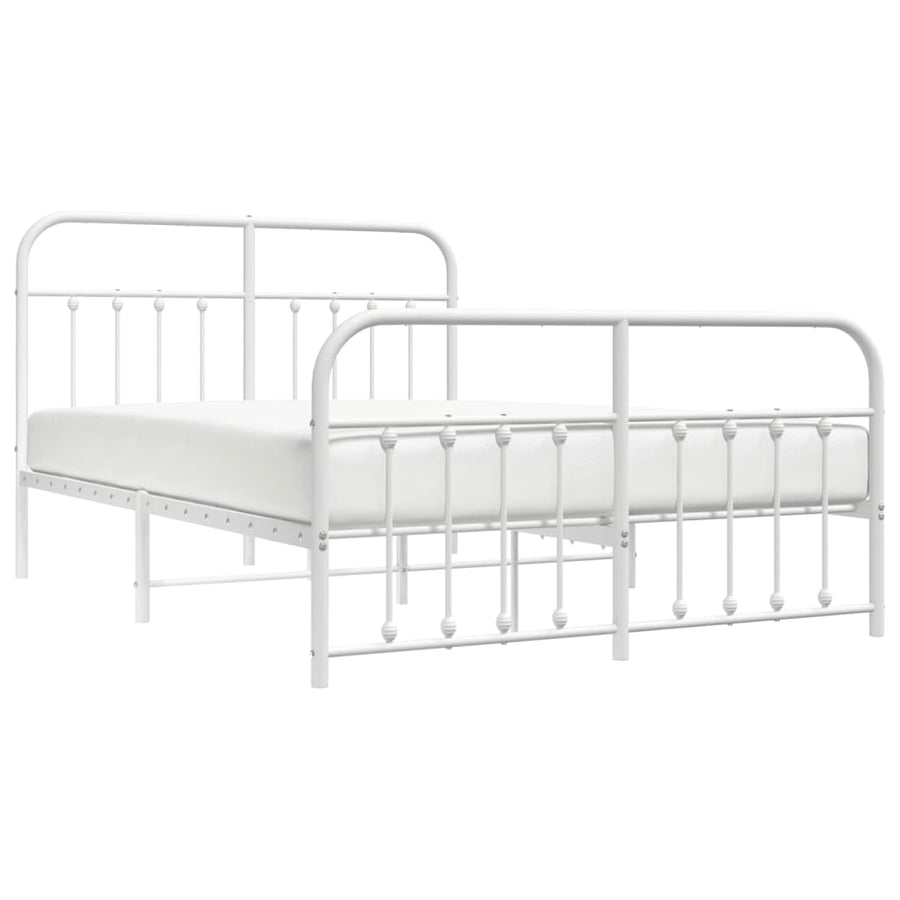 Bedframe Met Hoofd- En Voeteneinde Metaal 135 x 190 cm Wit met hoofdbord & voetbord