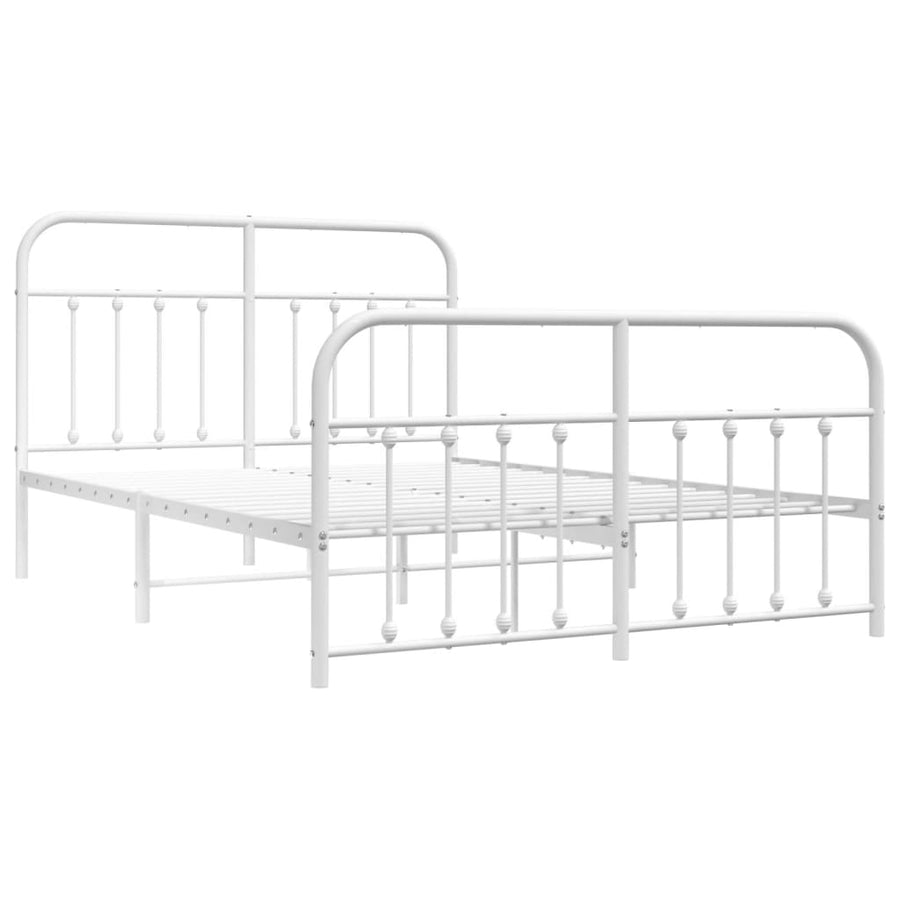 Bedframe Met Hoofd- En Voeteneinde Metaal 135 x 190 cm Wit met hoofdbord & voetbord