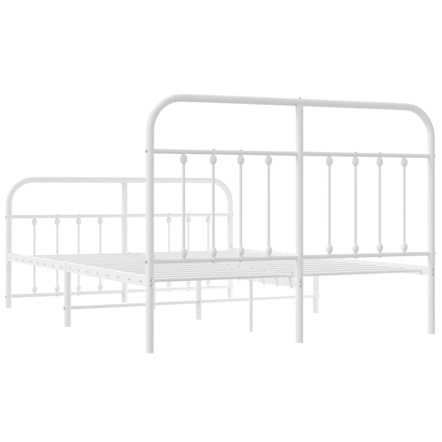 Bedframe Met Hoofd- En Voeteneinde Metaal 135 x 190 cm Wit met hoofdbord & voetbord