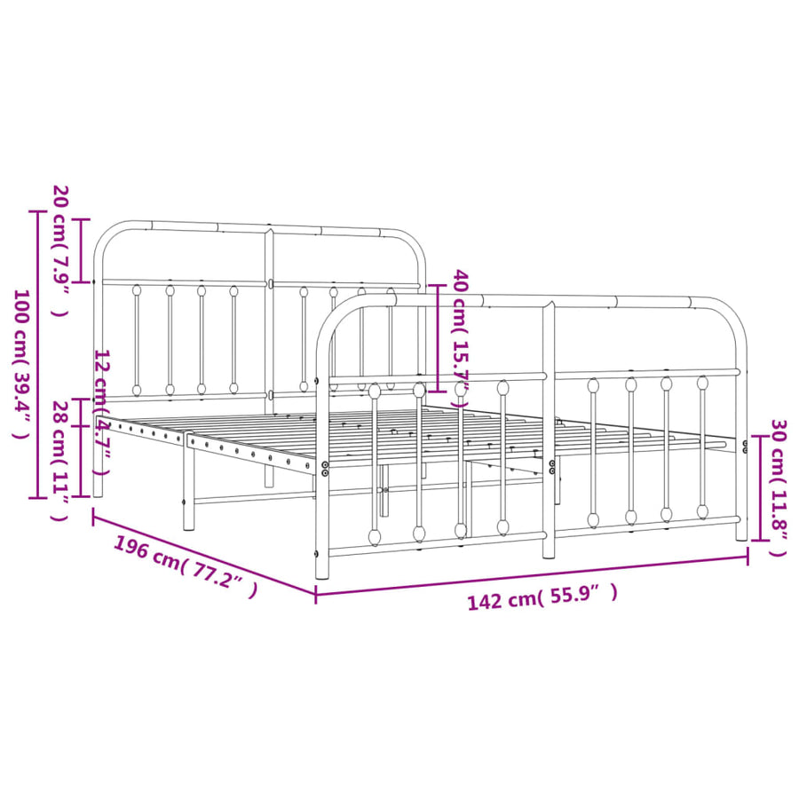 Bedframe Met Hoofd- En Voeteneinde Metaal 135 x 190 cm Wit met hoofdbord & voetbord