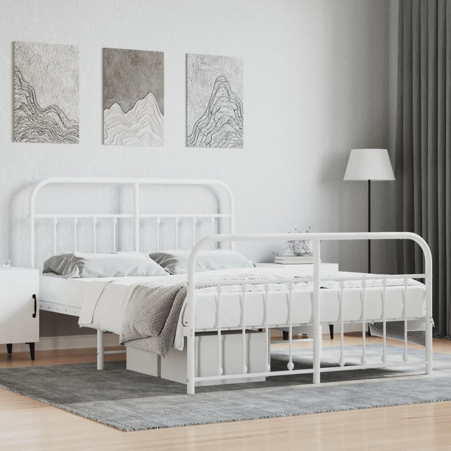 Bedframe Met Hoofd- En Voeteneinde Metaal 135 x 190 cm Wit met hoofdbord & voetbord