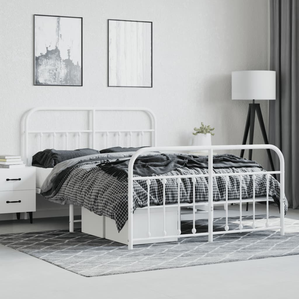 Bedframe Met Hoofd- En Voeteneinde Metaal 140 x 190 cm Wit met hoofdbord & voetbord