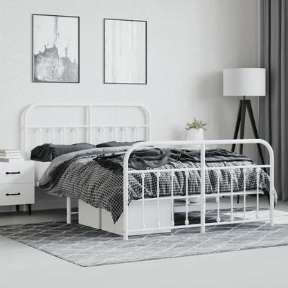 Bedframe Met Hoofd- En Voeteneinde Metaal 140 x 190 cm Wit met hoofdbord & voetbord