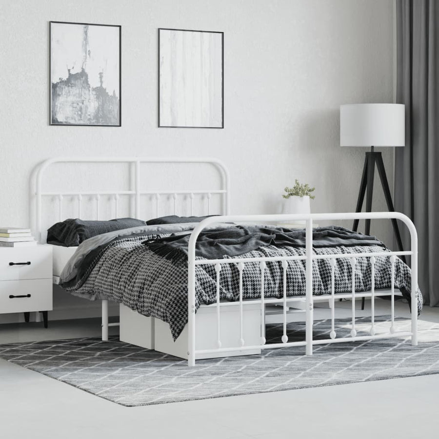 Bedframe Met Hoofd- En Voeteneinde Metaal 140 x 190 cm Wit met hoofdbord & voetbord