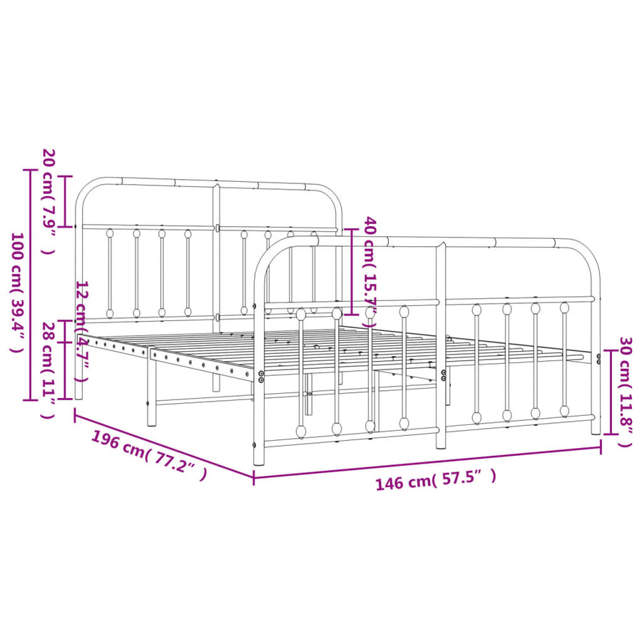 Bedframe Met Hoofd- En Voeteneinde Metaal 140 x 190 cm Wit met hoofdbord & voetbord