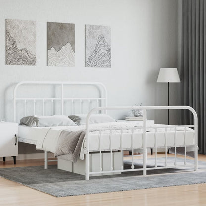 Bedframe Met Hoofd- En Voeteneinde Metaal 140 x 190 cm Wit met hoofdbord & voetbord