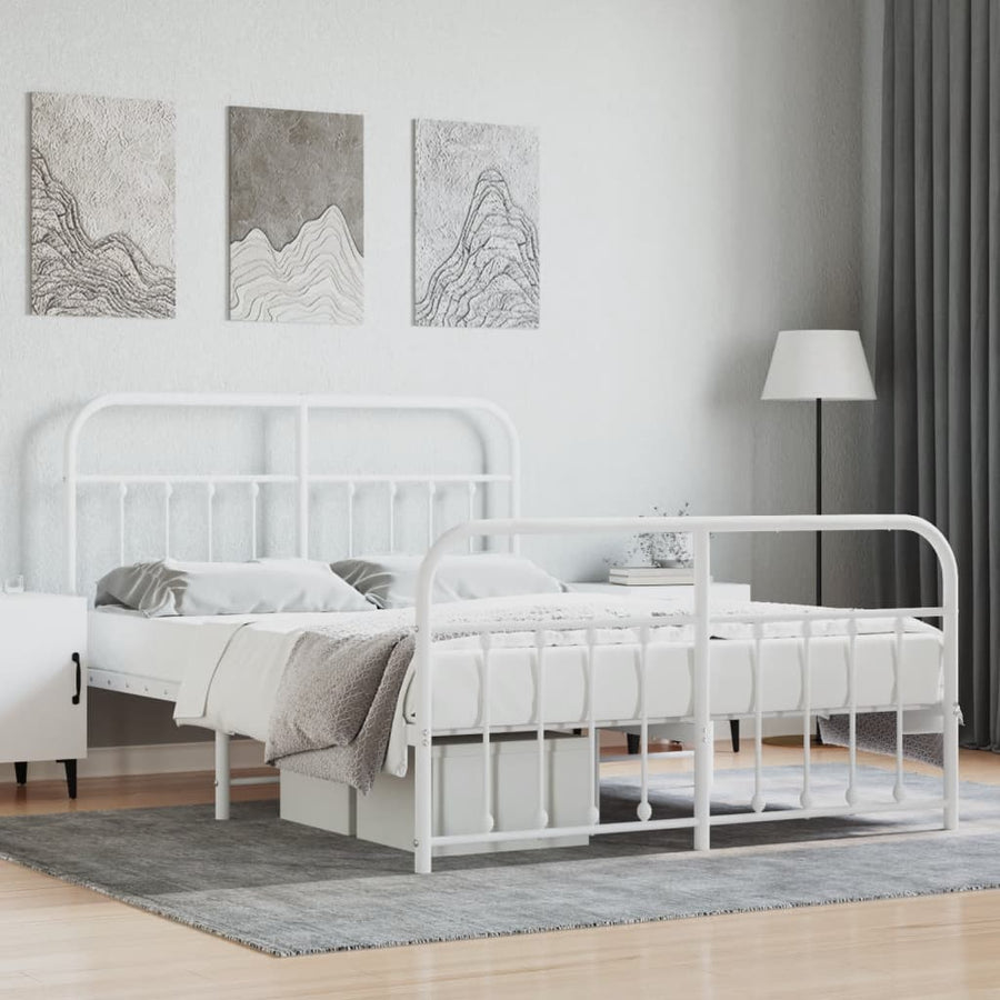 Bedframe Met Hoofd- En Voeteneinde Metaal 140 x 190 cm Wit met hoofdbord & voetbord