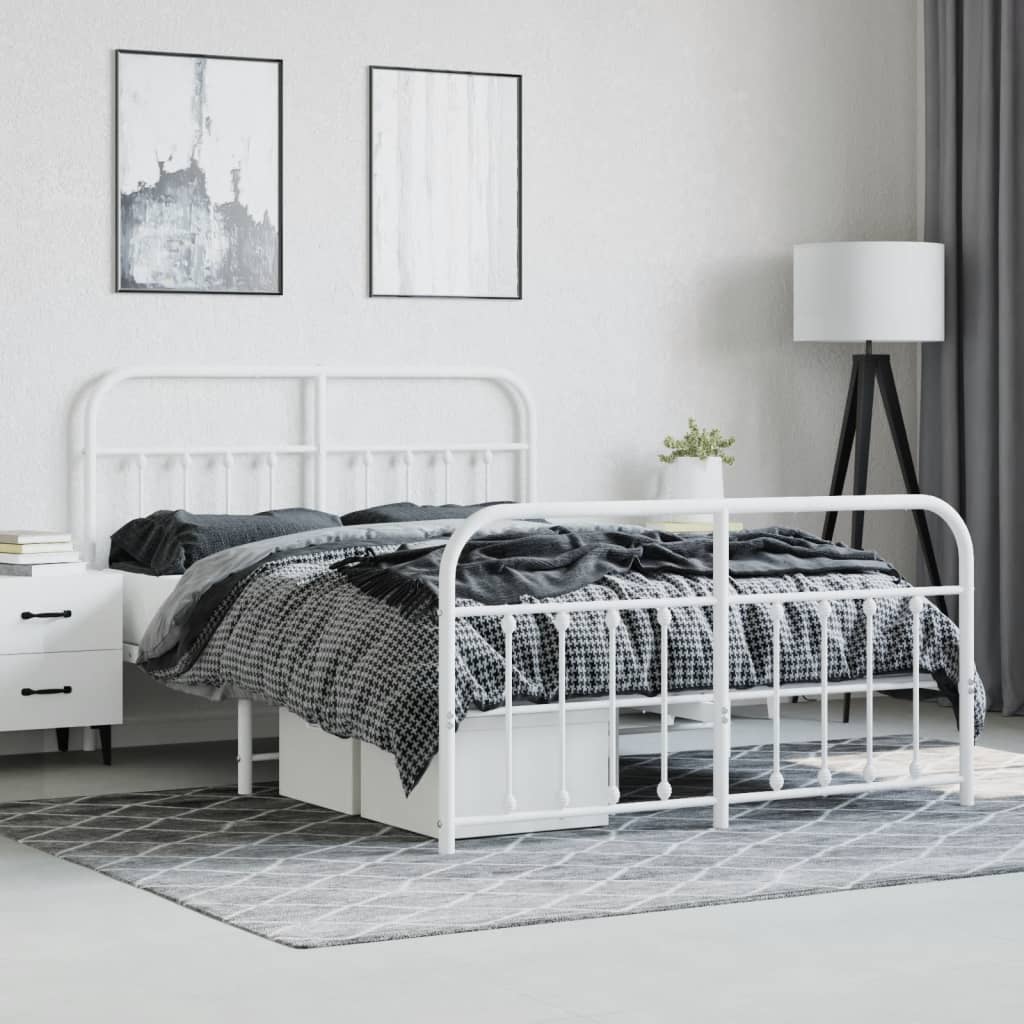 Bedframe Met Hoofd- En Voeteneinde Metaal 140 x 200 cm Wit met hoofdbord & voetbord