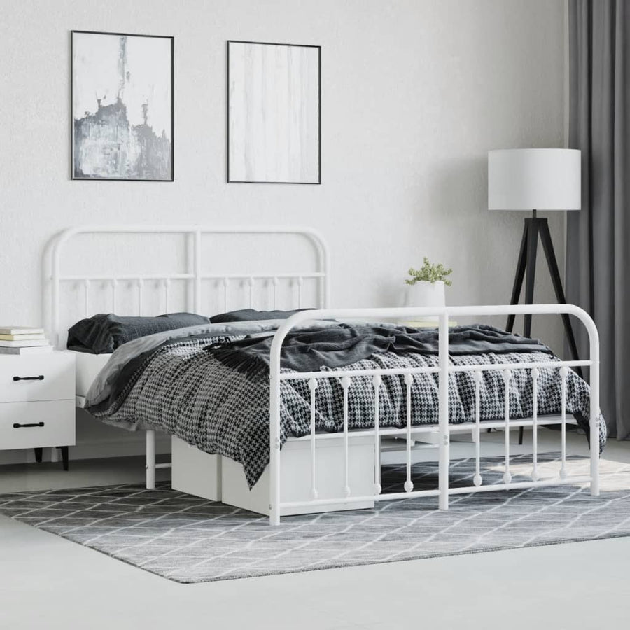Bedframe Met Hoofd- En Voeteneinde Metaal 140 x 200 cm Wit met hoofdbord & voetbord