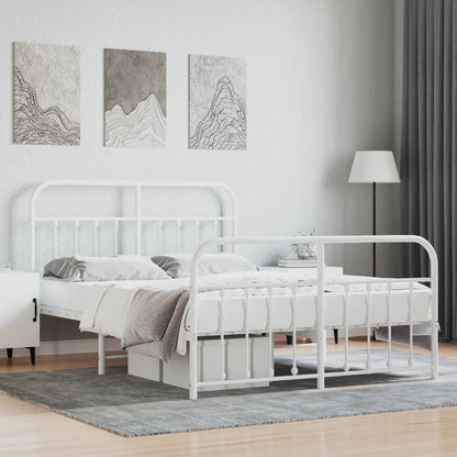 Bedframe Met Hoofd- En Voeteneinde Metaal 140 x 200 cm Wit met hoofdbord & voetbord