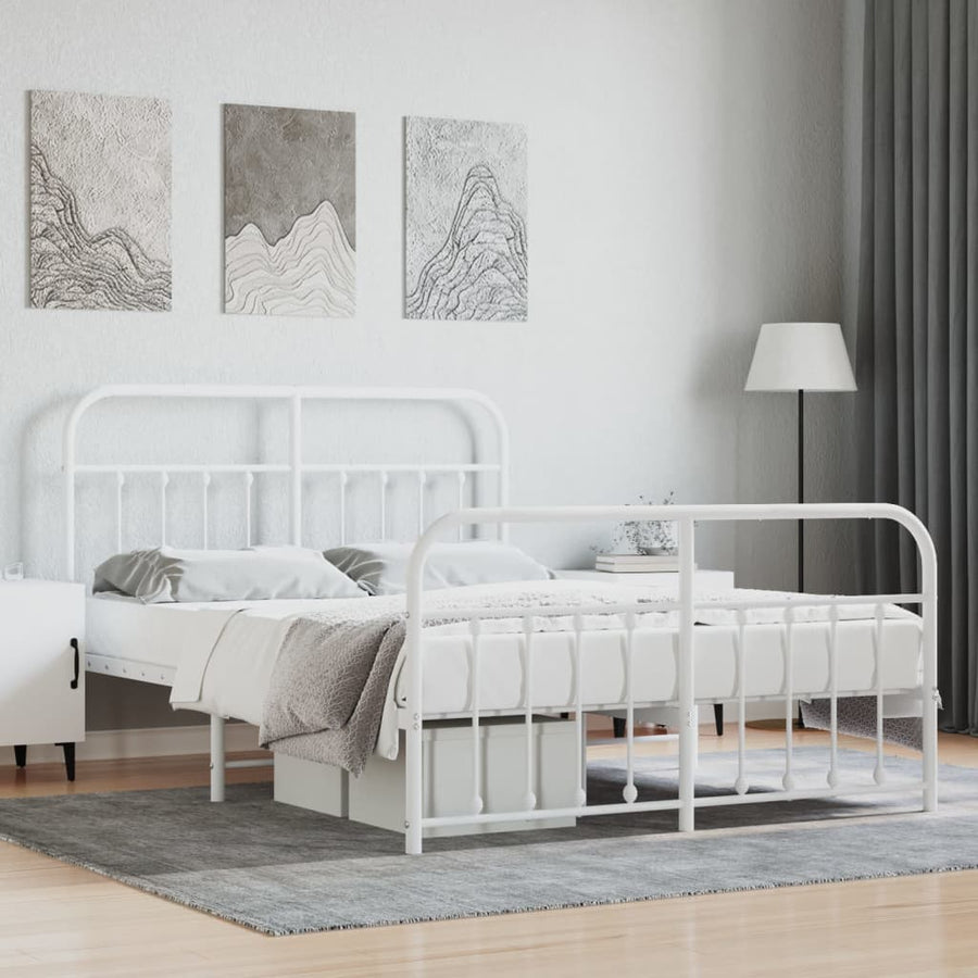 Bedframe Met Hoofd- En Voeteneinde Metaal 150 x 200 cm Wit met hoofdbord & voetbord