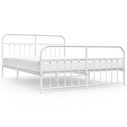 Bedframe Met Hoofd- En Voeteneinde Metaal 160 x 200 cm Wit met hoofdbord & voetbord