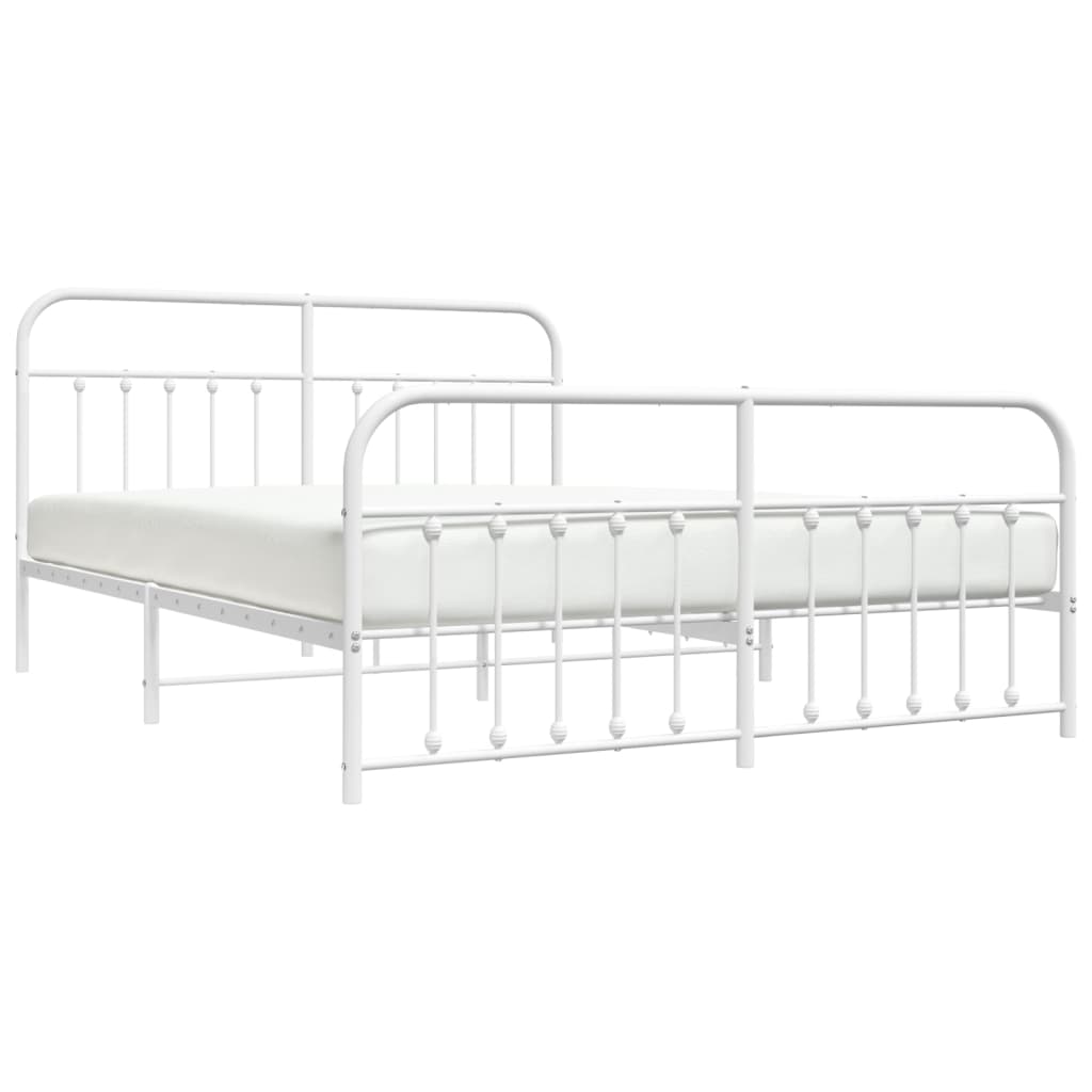 Bedframe Met Hoofd- En Voeteneinde Metaal 160 x 200 cm Wit met hoofdbord & voetbord