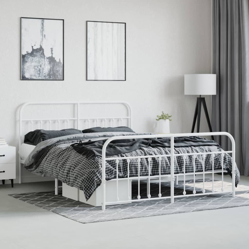 Bedframe Met Hoofd- En Voeteneinde Metaal 160 x 200 cm Wit met hoofdbord & voetbord