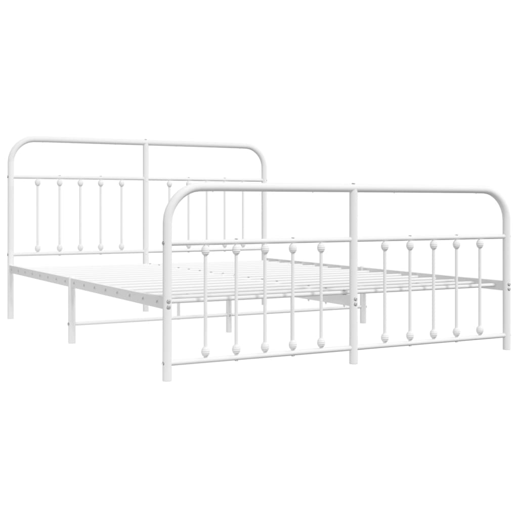 Bedframe Met Hoofd- En Voeteneinde Metaal 160 x 200 cm Wit met hoofdbord & voetbord