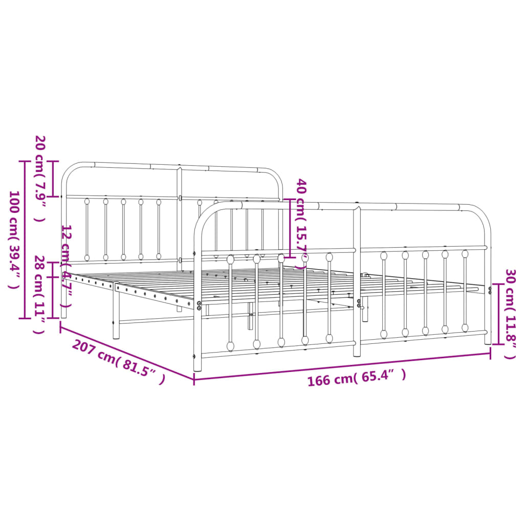 Bedframe Met Hoofd- En Voeteneinde Metaal 160 x 200 cm Wit met hoofdbord & voetbord
