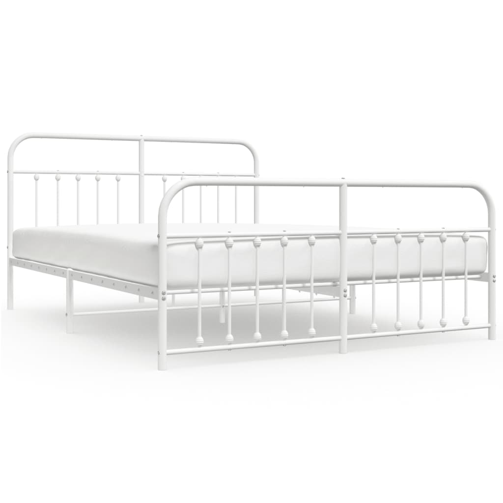 Bedframe Met Hoofd- En Voeteneinde Metaal 183 x 213 cm Wit met hoofdbord & voetbord