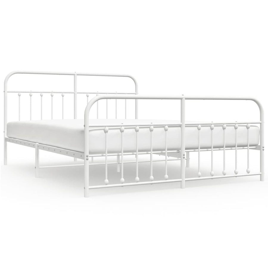 Bedframe Met Hoofd- En Voeteneinde Metaal 183 x 213 cm Wit met hoofdbord & voetbord