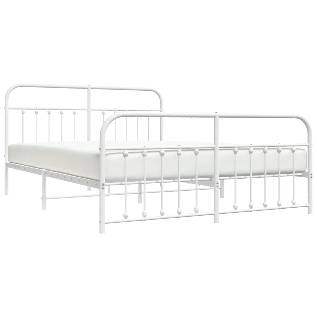 Bedframe Met Hoofd- En Voeteneinde Metaal 183 x 213 cm Wit met hoofdbord & voetbord