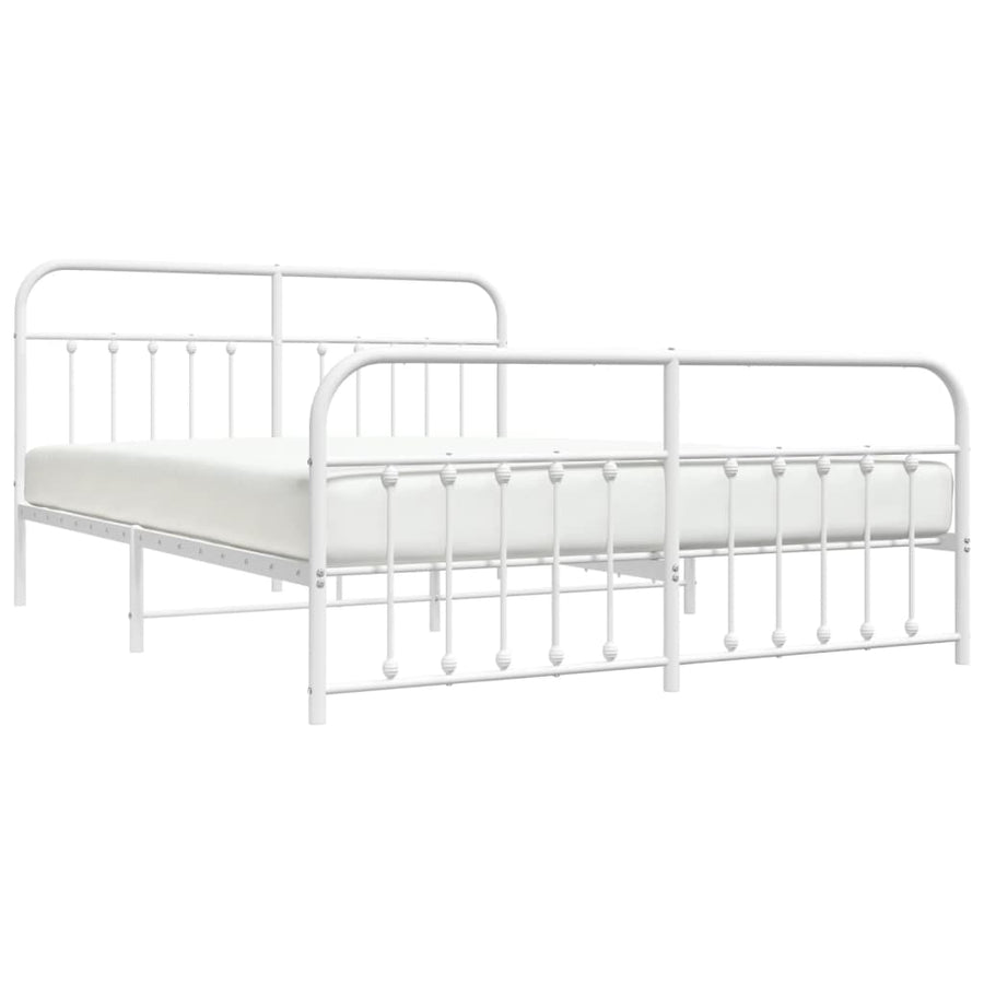 Bedframe Met Hoofd- En Voeteneinde Metaal 183 x 213 cm Wit met hoofdbord & voetbord