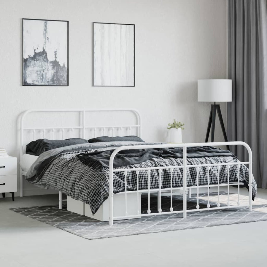 Bedframe Met Hoofd- En Voeteneinde Metaal 183 x 213 cm Wit met hoofdbord & voetbord