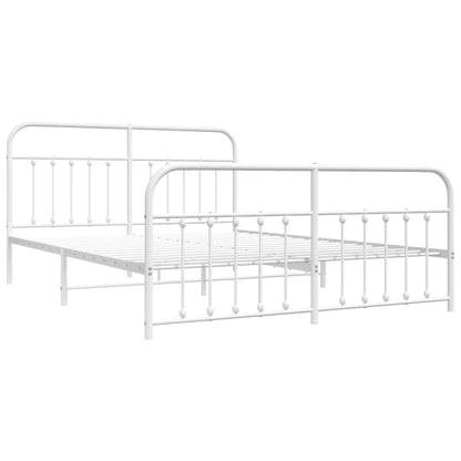 Bedframe Met Hoofd- En Voeteneinde Metaal 183 x 213 cm Wit met hoofdbord & voetbord