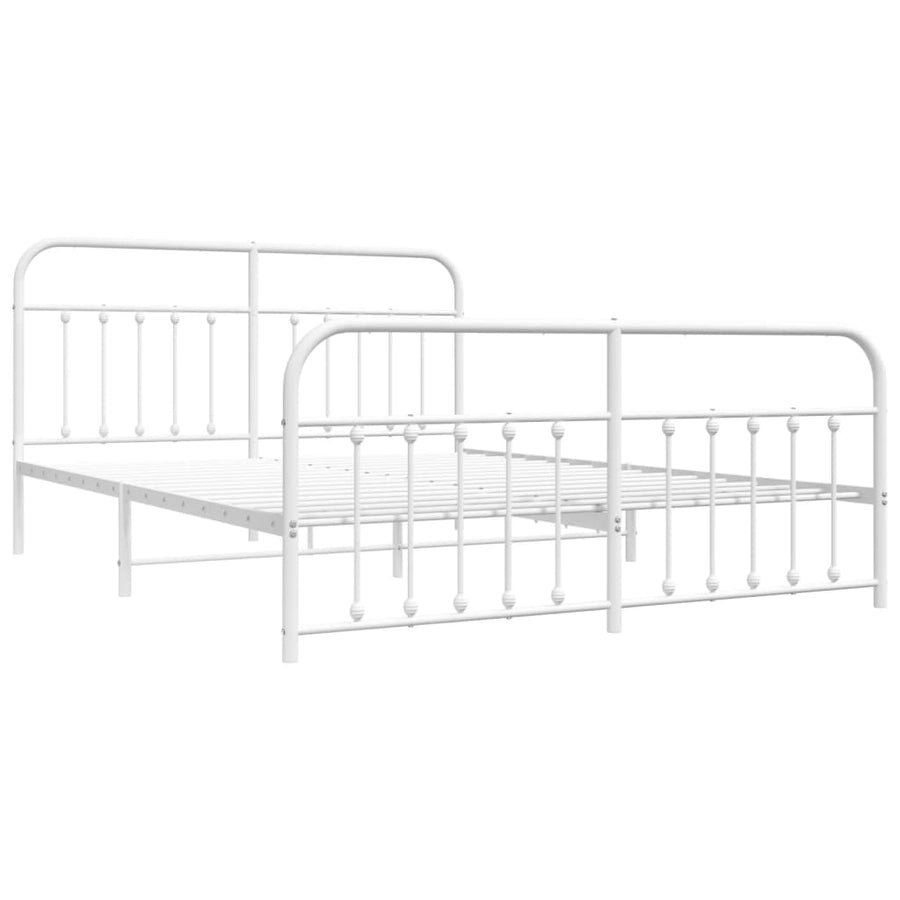 Bedframe Met Hoofd- En Voeteneinde Metaal 183 x 213 cm Wit met hoofdbord & voetbord