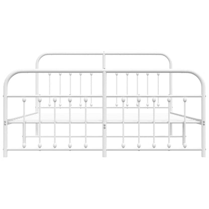 Bedframe Met Hoofd- En Voeteneinde Metaal 183 x 213 cm Wit met hoofdbord & voetbord