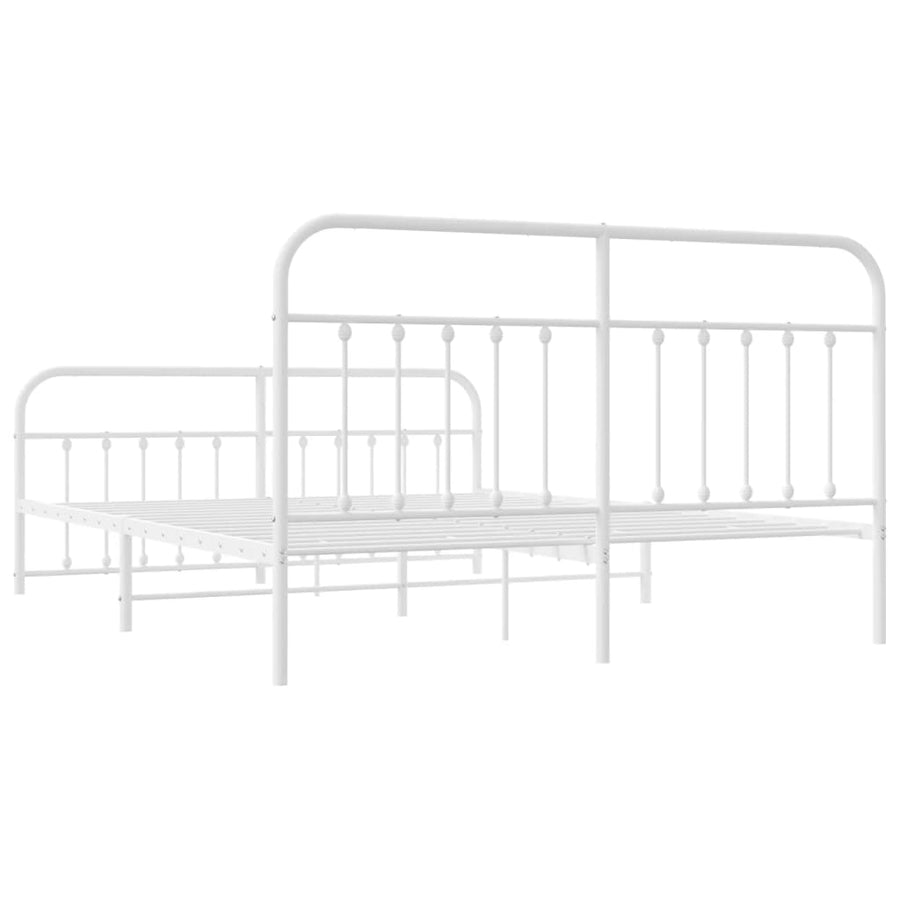 Bedframe Met Hoofd- En Voeteneinde Metaal 183 x 213 cm Wit met hoofdbord & voetbord