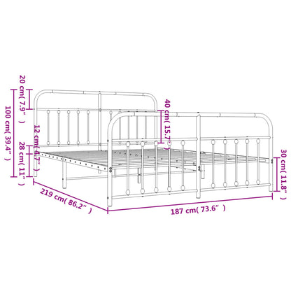 Bedframe Met Hoofd- En Voeteneinde Metaal 183 x 213 cm Wit met hoofdbord & voetbord
