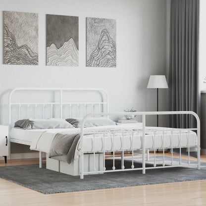 Bedframe Met Hoofd- En Voeteneinde Metaal 183 x 213 cm Wit met hoofdbord & voetbord
