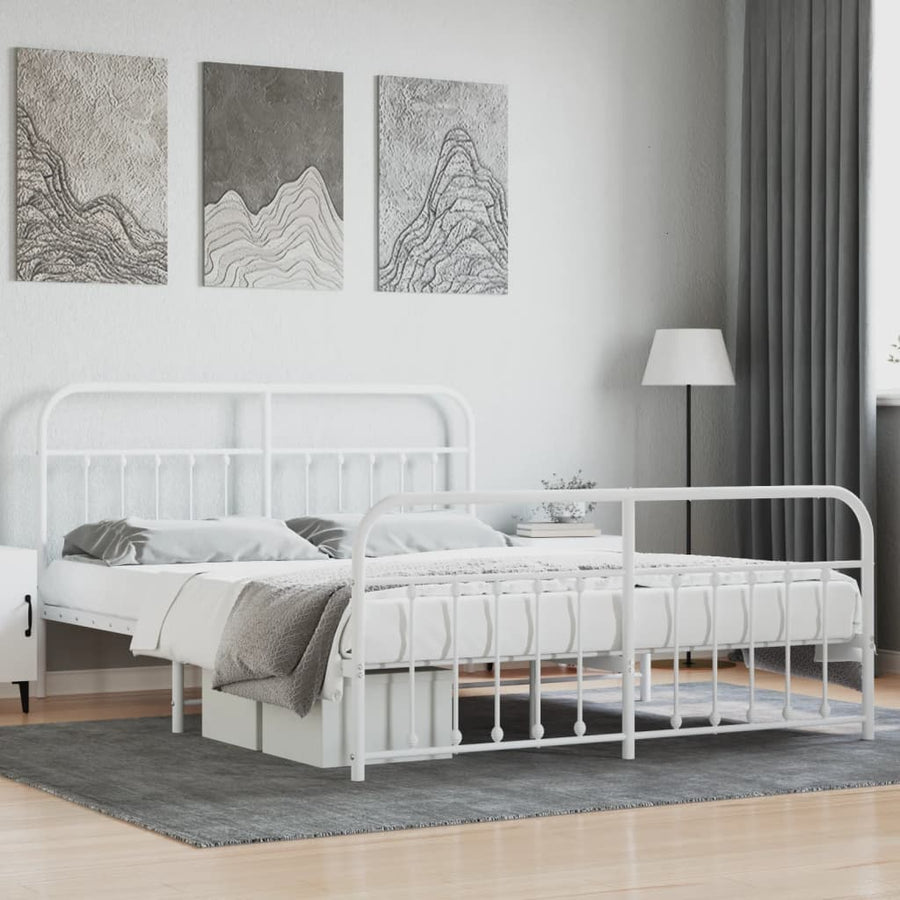 Bedframe Met Hoofd- En Voeteneinde Metaal 183 x 213 cm Wit met hoofdbord & voetbord