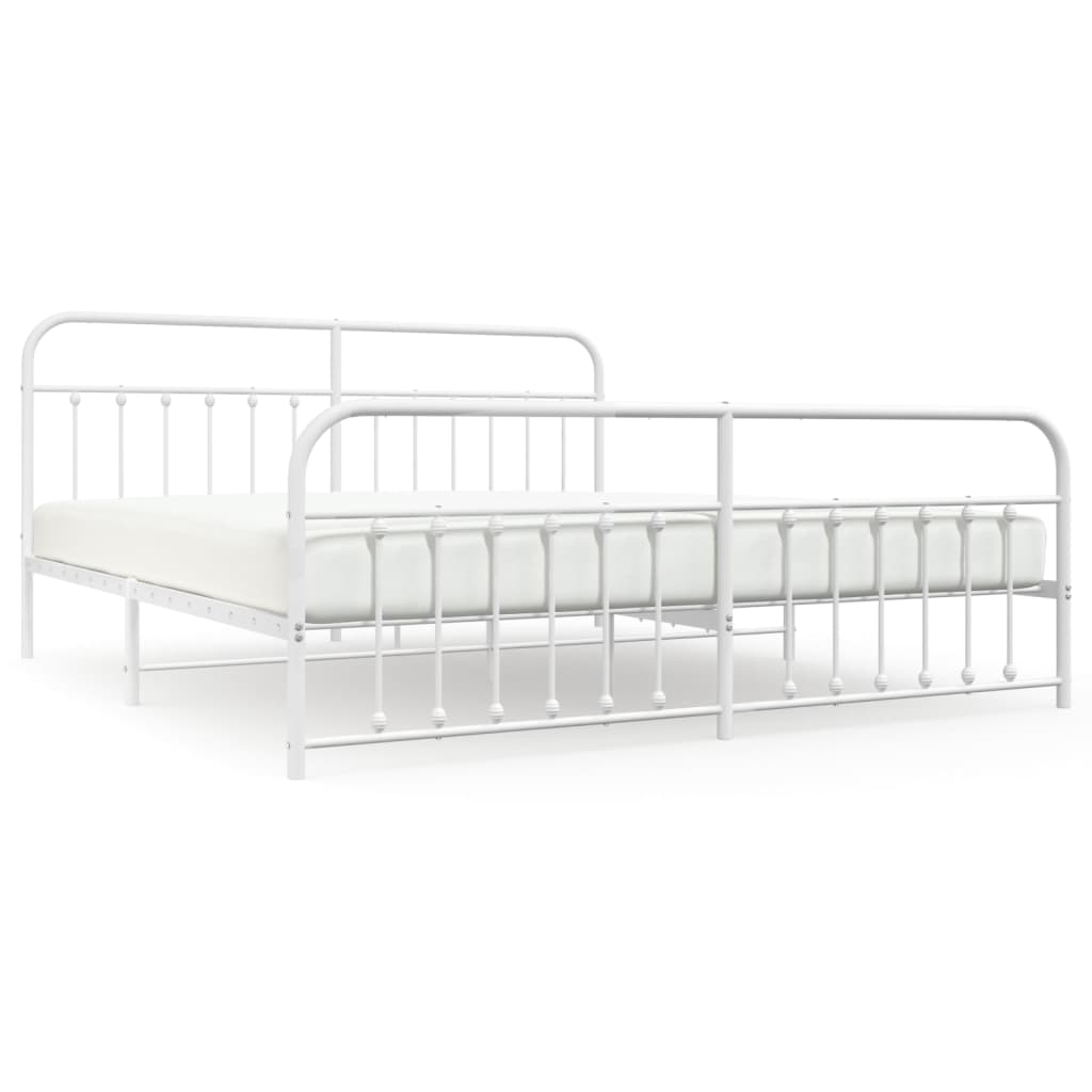 Bedframe Met Hoofd- En Voeteneinde Metaal 193 x 203 cm Wit met hoofdbord & voetbord