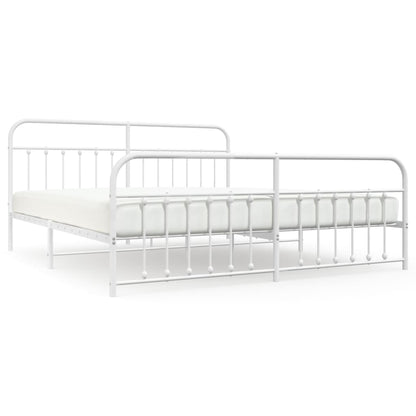 Bedframe Met Hoofd- En Voeteneinde Metaal 193 x 203 cm Wit met hoofdbord & voetbord