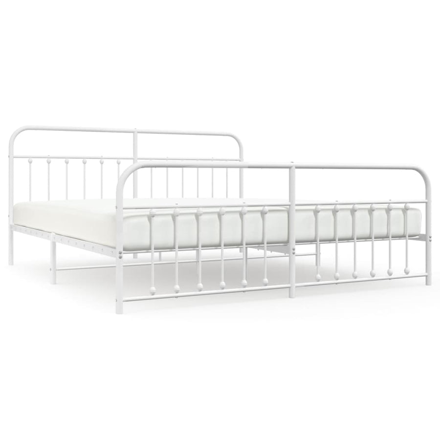 Bedframe Met Hoofd- En Voeteneinde Metaal 193 x 203 cm Wit met hoofdbord & voetbord