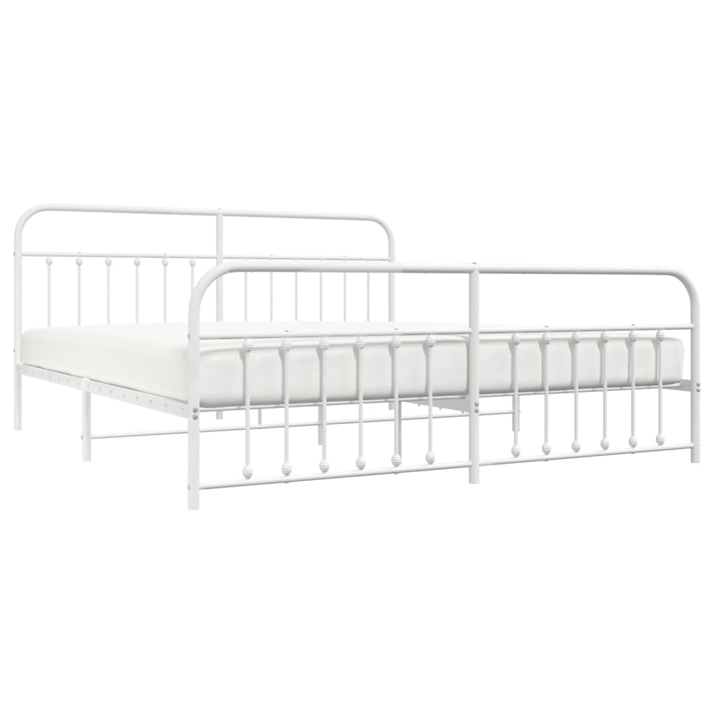 Bedframe Met Hoofd- En Voeteneinde Metaal 193 x 203 cm Wit met hoofdbord & voetbord
