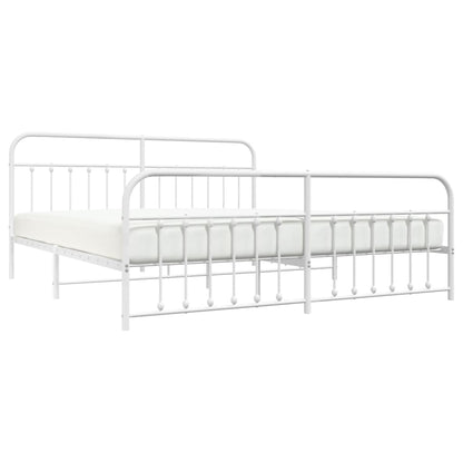 Bedframe Met Hoofd- En Voeteneinde Metaal 193 x 203 cm Wit met hoofdbord & voetbord